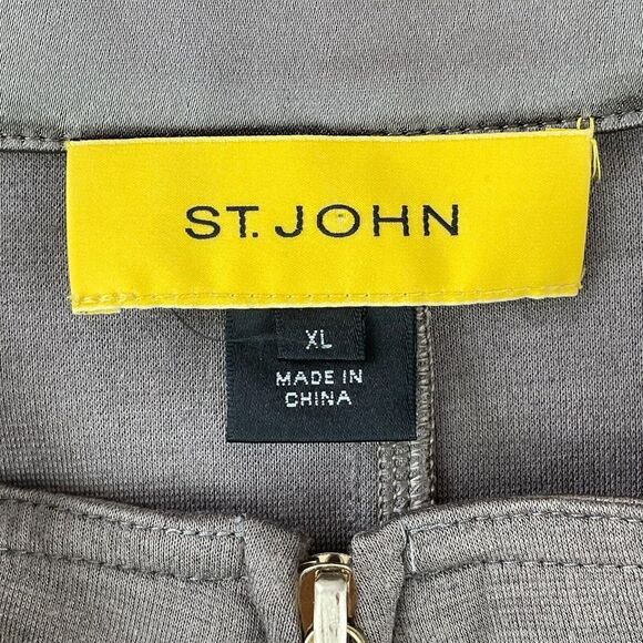 St John Jacket Women XL Grey Full Zip Active Long Sleeve Yellow Tag Gold Zipper - Picture 2 of 14